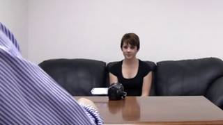 Short haired beauty is bending over and getting fucked from behind